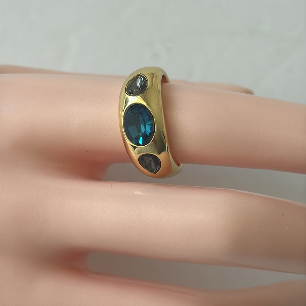 Gorjana Band Ring Nova Gold Plated Crystal Blue Sz.7 - Picture 8 of 12